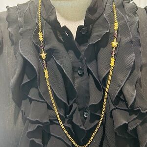 Vintage Kirkโs Folly Crystal Stars , Purple Glass Hearts on Golden Necklace